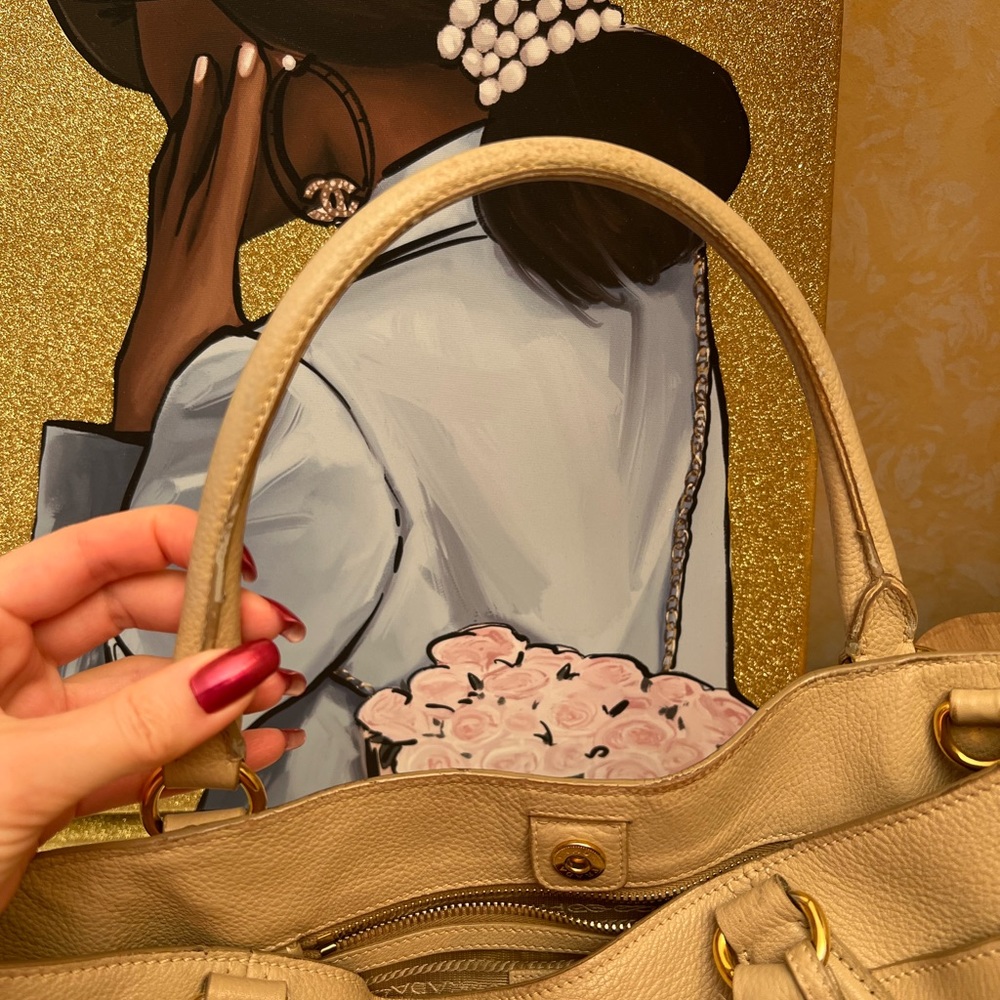 Prada Beige Leather Tote Bag with Gold Hardware - Picture 13 of 16